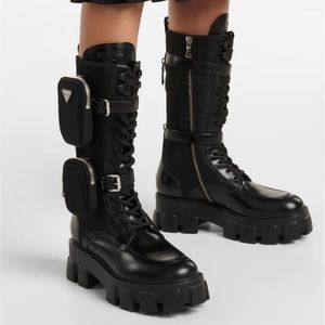 Prada Monolith Leather & Nylon Tall Combat Boots women size 36.5
